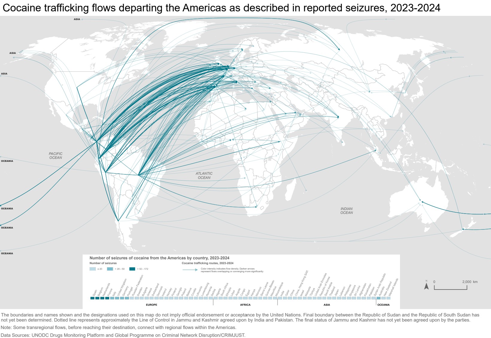 Map of Cocaine Seizures in Americas and their transportation